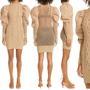 Isa Boulder Beige Knit Puff Sleeve Bodycon Dress size small